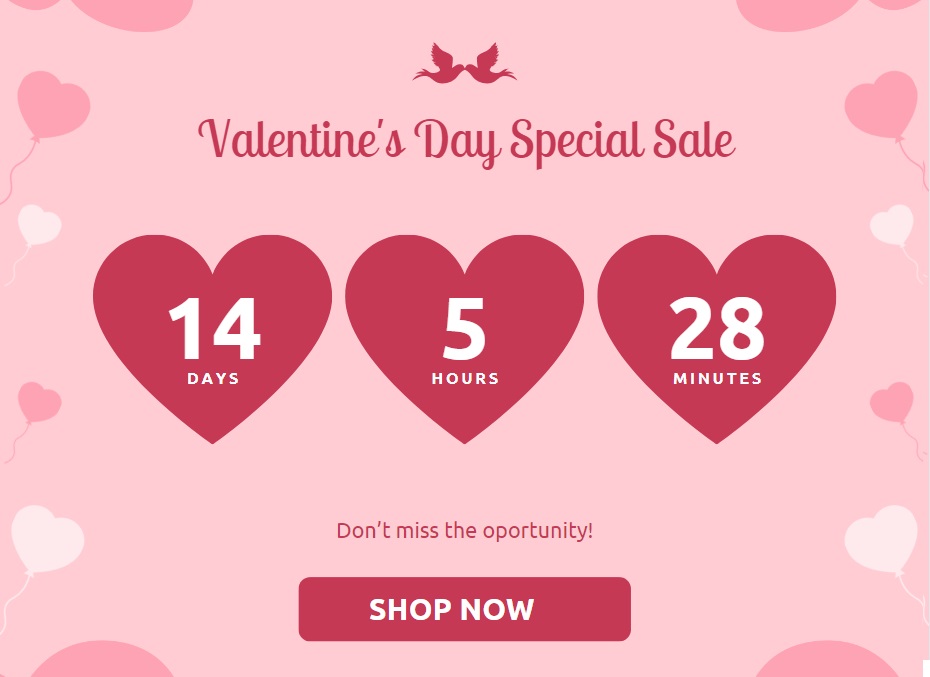 campanii email valentines day countdown numaratoare inversa