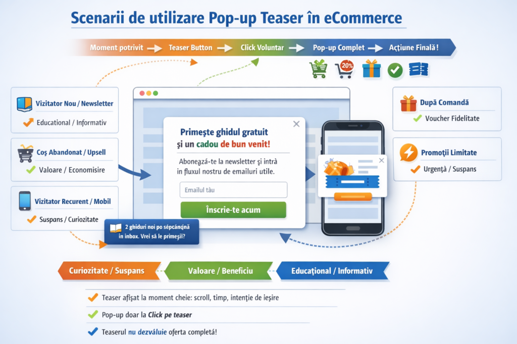 popup teaser ecommerce scenarii utilizare